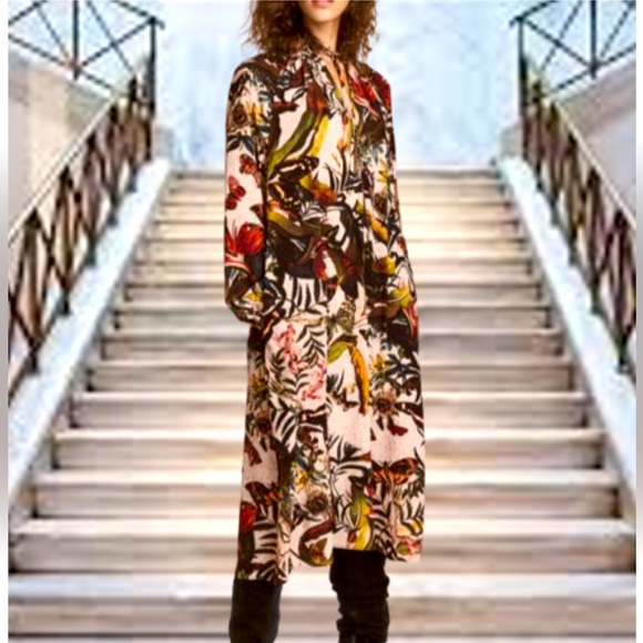 H&M Vivid Autumn floral midi dress Size 14 NWT - Picture 1 of 7
